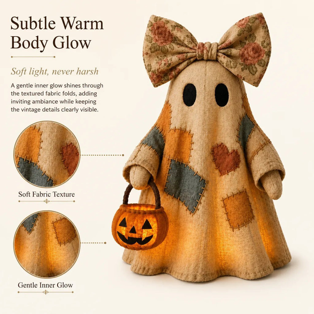 🔥Hot Sale 49% OFF🔥🍂 Vintage Patchwork Light-Up Ghost with Glowing Pumpkin Pail