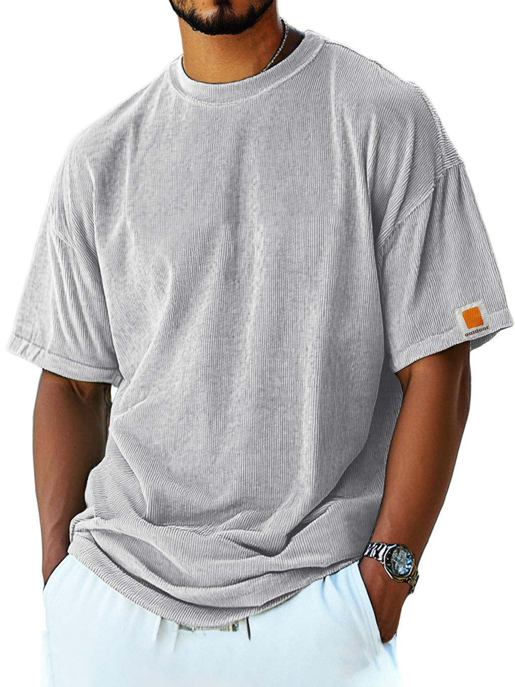 Men's Retro Fashion Corduroy Simple Short-sleeved T-shirt
