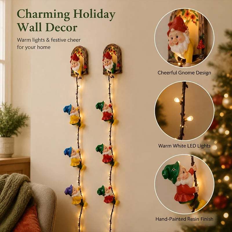 🎄Handmade Climbing Gnome Christmas StringLights, Indoor OutdoorWall Hanging Holiday Decor