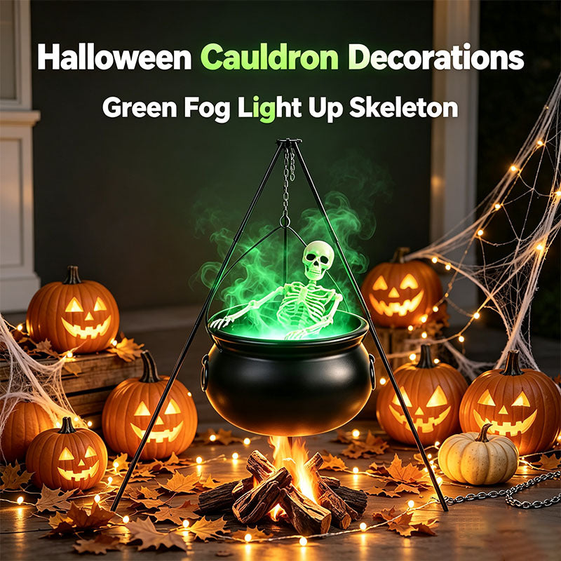 Large Witches Cauldron on Tripod with Cauldron Diffuserr and Big Skeleton