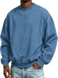 Men's Vintage Washed Distressed Batik Cotton Crew Neck Long Sleeve Sweatshirt