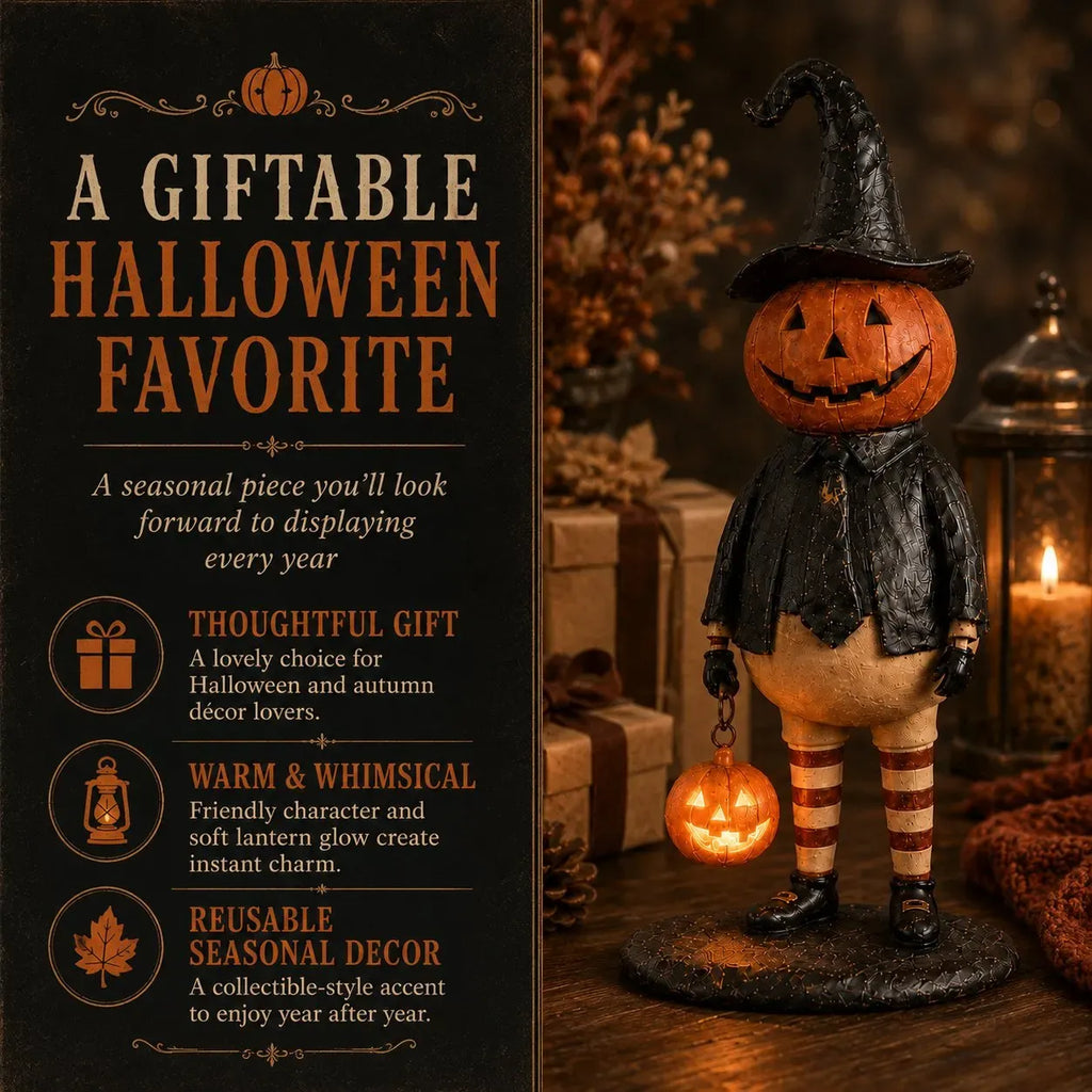 🔥HOT SALE 50% OFF🎃Halloween Pumpkin Head Figurine with Lighted Handheld Pumpkin Lantern