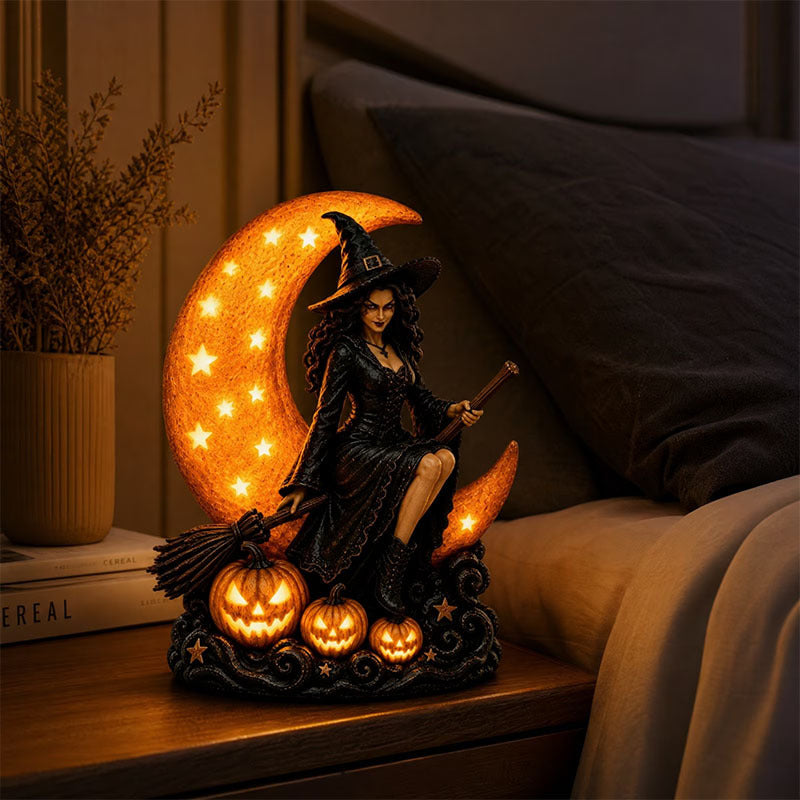Enchanted Gothic Crescent Vintage Witch Moon LED Tabletop Lamp