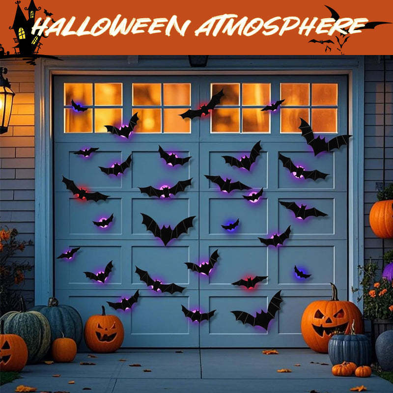 Halloween LED Flying Bat Decorations – Glowing 3D Bat Wall Decor for Porch, Window, Door, Garage & Party Backdrop