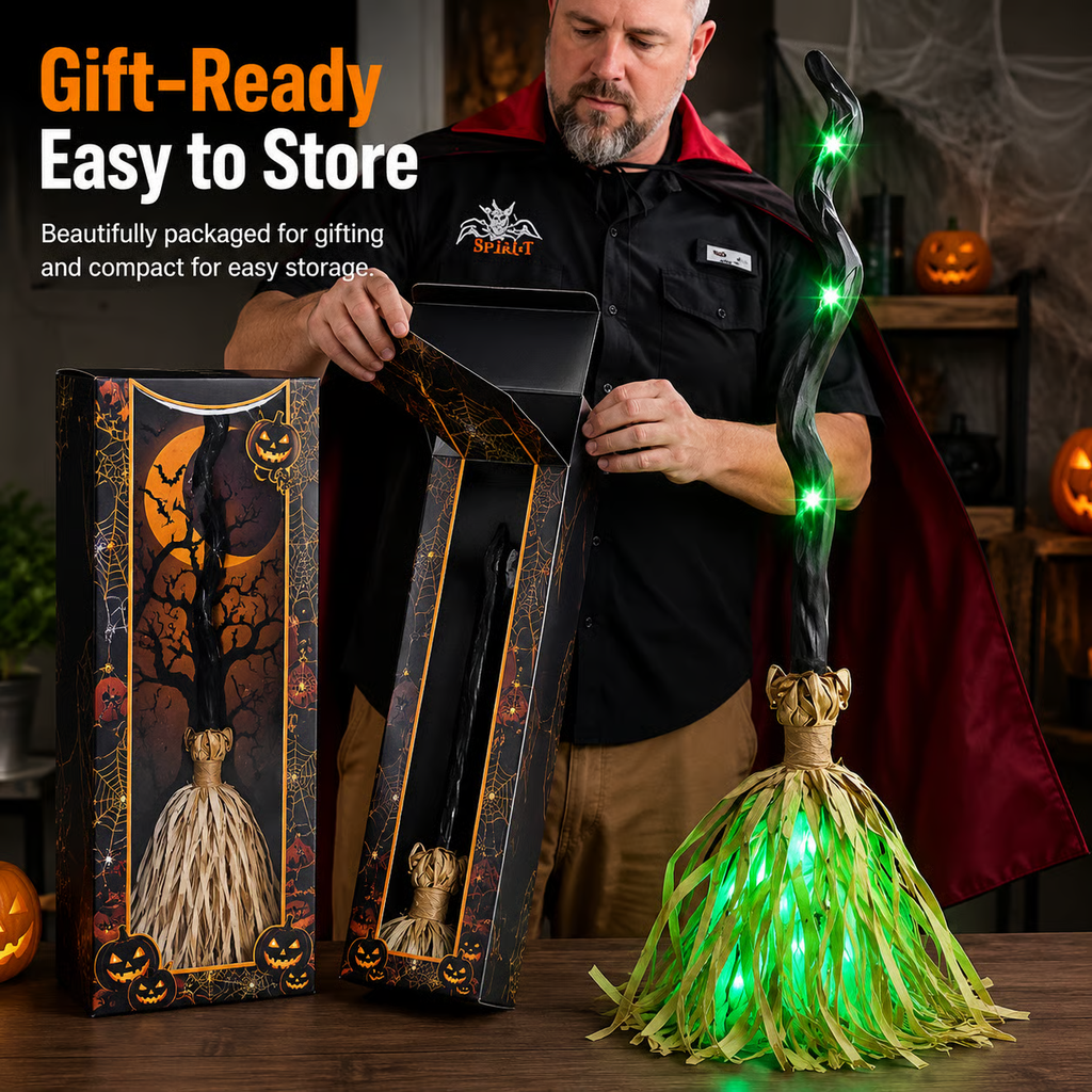 🧹Light-Up Magic Witch's Broom That Moves Automatically And Plays Sound Effects