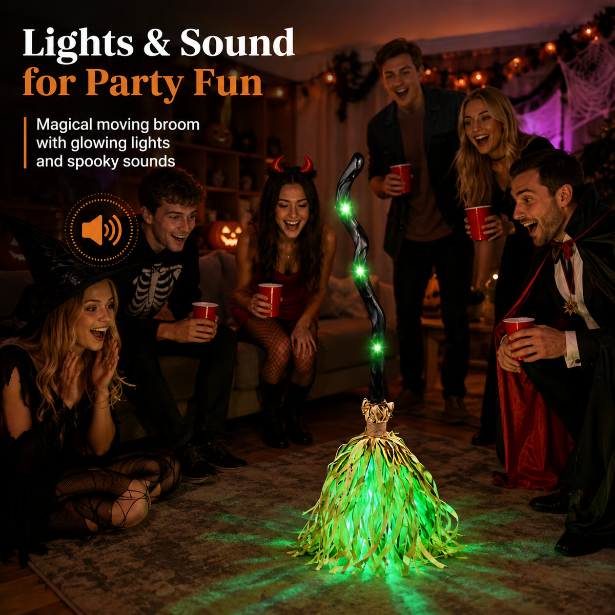 🧹Light-Up Magic Witch's Broom That Moves Automatically And Plays Sound Effects