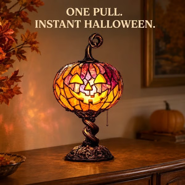 👻Spooky Glow Tiffany Lamp Pumpkin Ghost Bat Halloween Desk Light