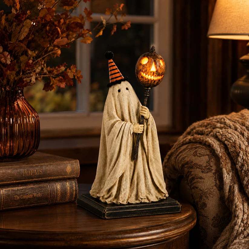 🎃Lighted Vintage Ghost Figurine with Glowing Pumpkin Staff