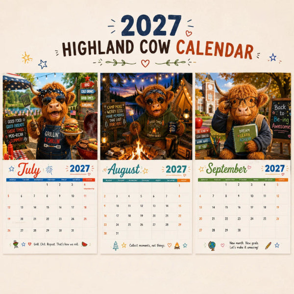 2027 Funny Highland Cow Wall Calendar | A4 Hanging Calendar