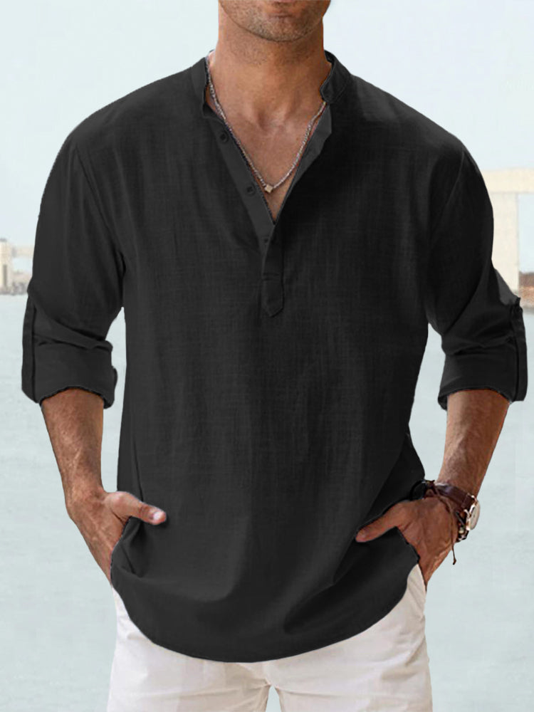 Men's  Cotton Linen Casual Long Sleeve Shirt