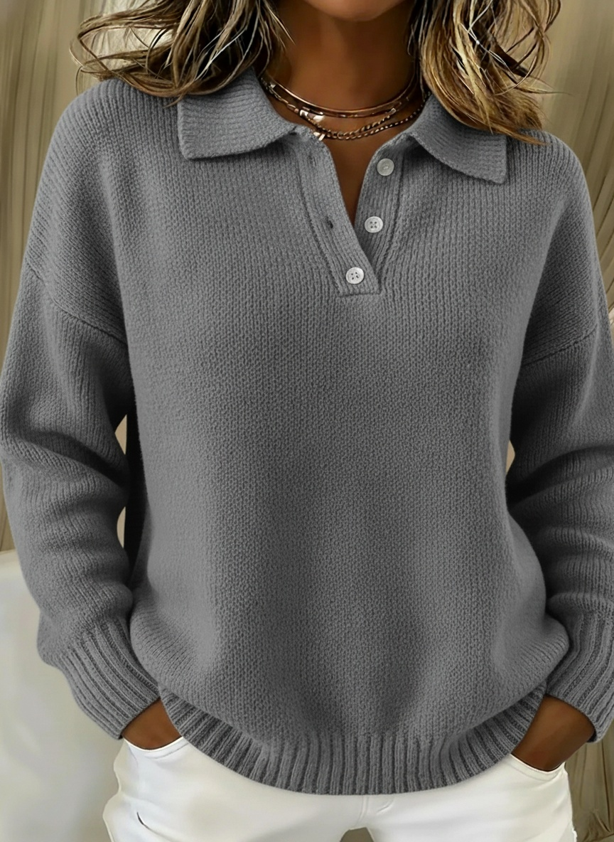 CLEARANCE SALE🔥 Classic Polo Neck Button-Down Solid Color Sweater Top