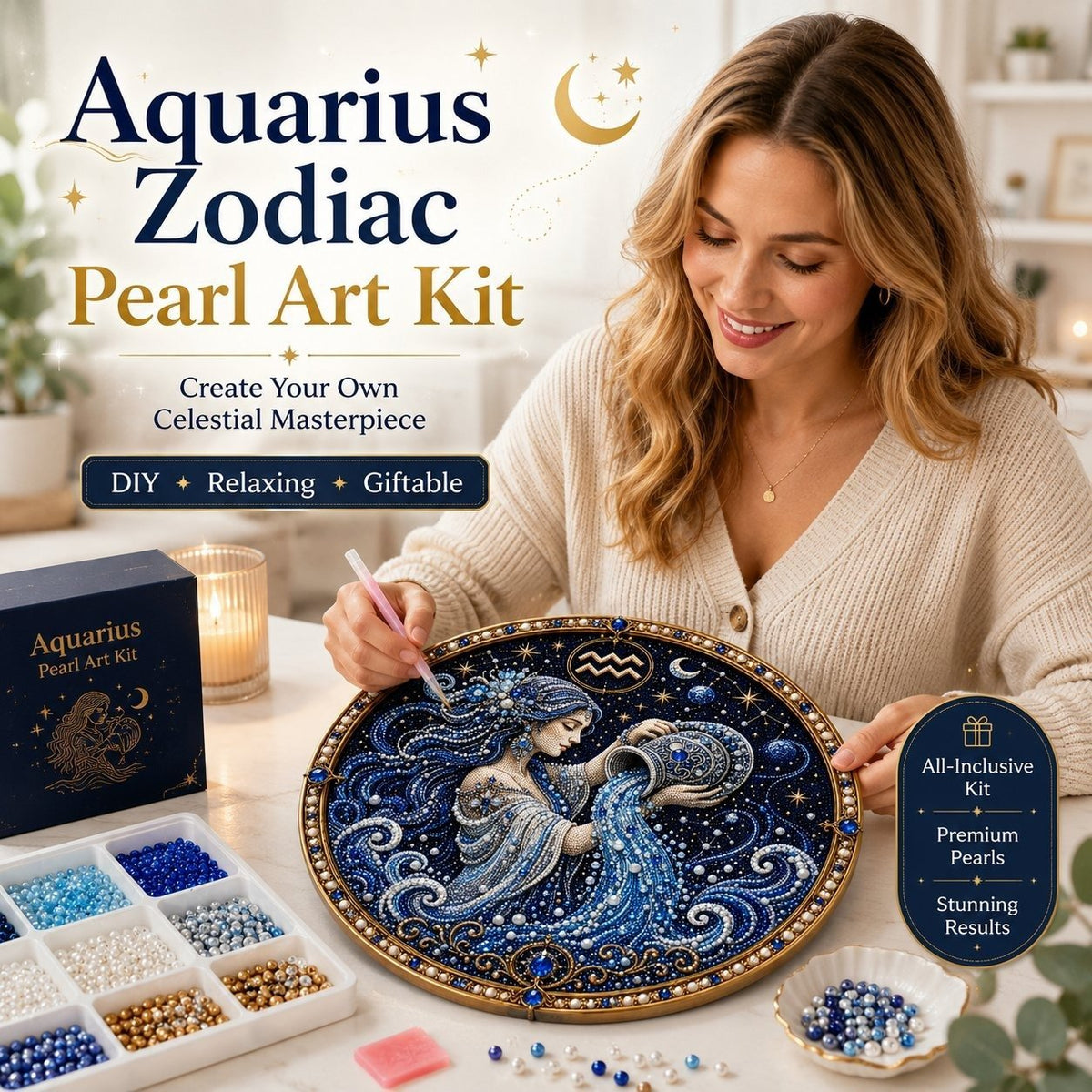 🔥 LAST DAY 49% OFF – ✨ Premium 3D Pearl 12 Zodiac Signs Art Kit ♈🌙💎