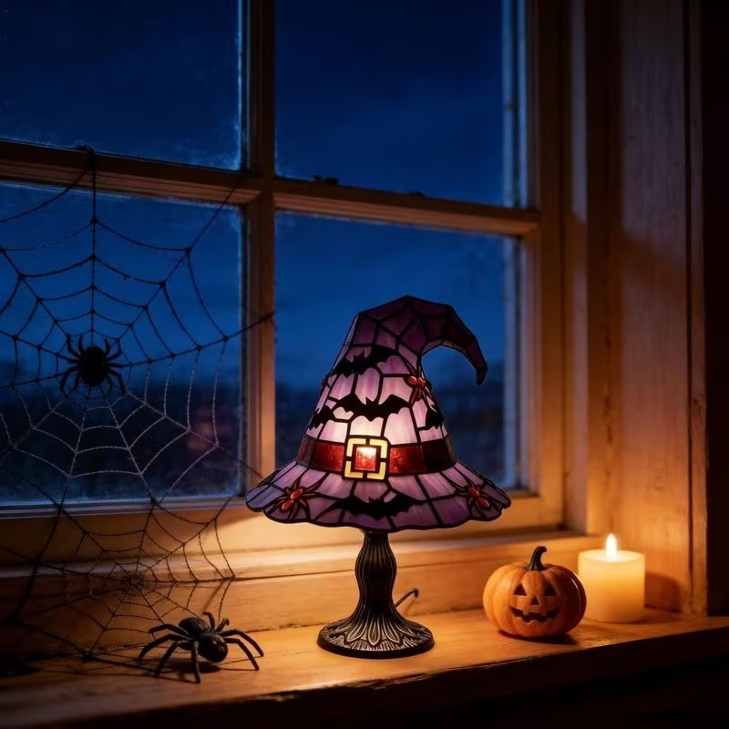👻Spooky Glow Tiffany Lamp Pumpkin Ghost Bat Halloween Desk Light