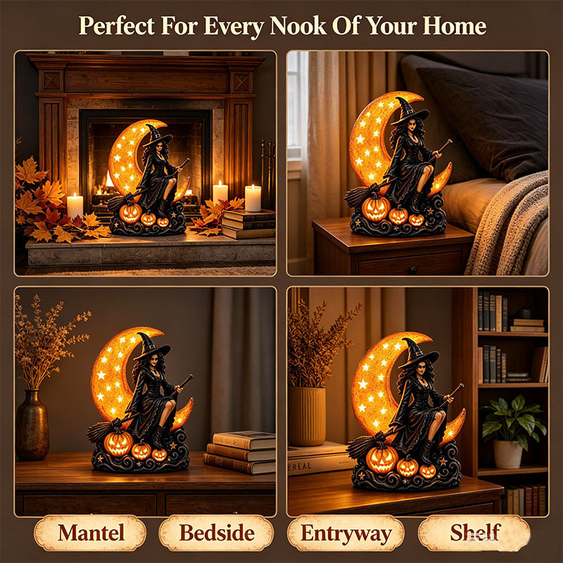 Enchanted Gothic Crescent Vintage Witch Moon LED Tabletop Lamp