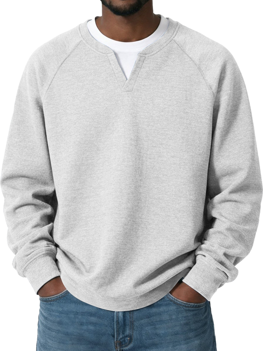 Men's Everyday Casual Comfortable Long-sleeved T-shirt With A Faux Two-piece Design And Raglan Sleeves