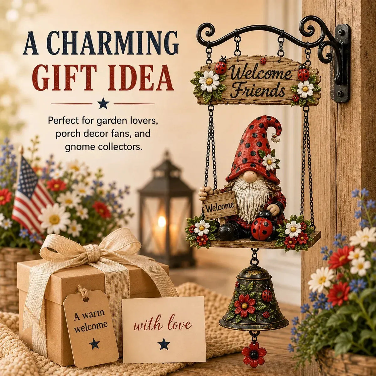 🔥Limited time 50% OFF – Rustic Garden Gnome Bell Outdoor Decor 🐞🌼