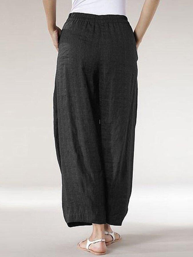Women's Comfortable Cotton Linen Cropped Straight Casual Wide Leg Pants