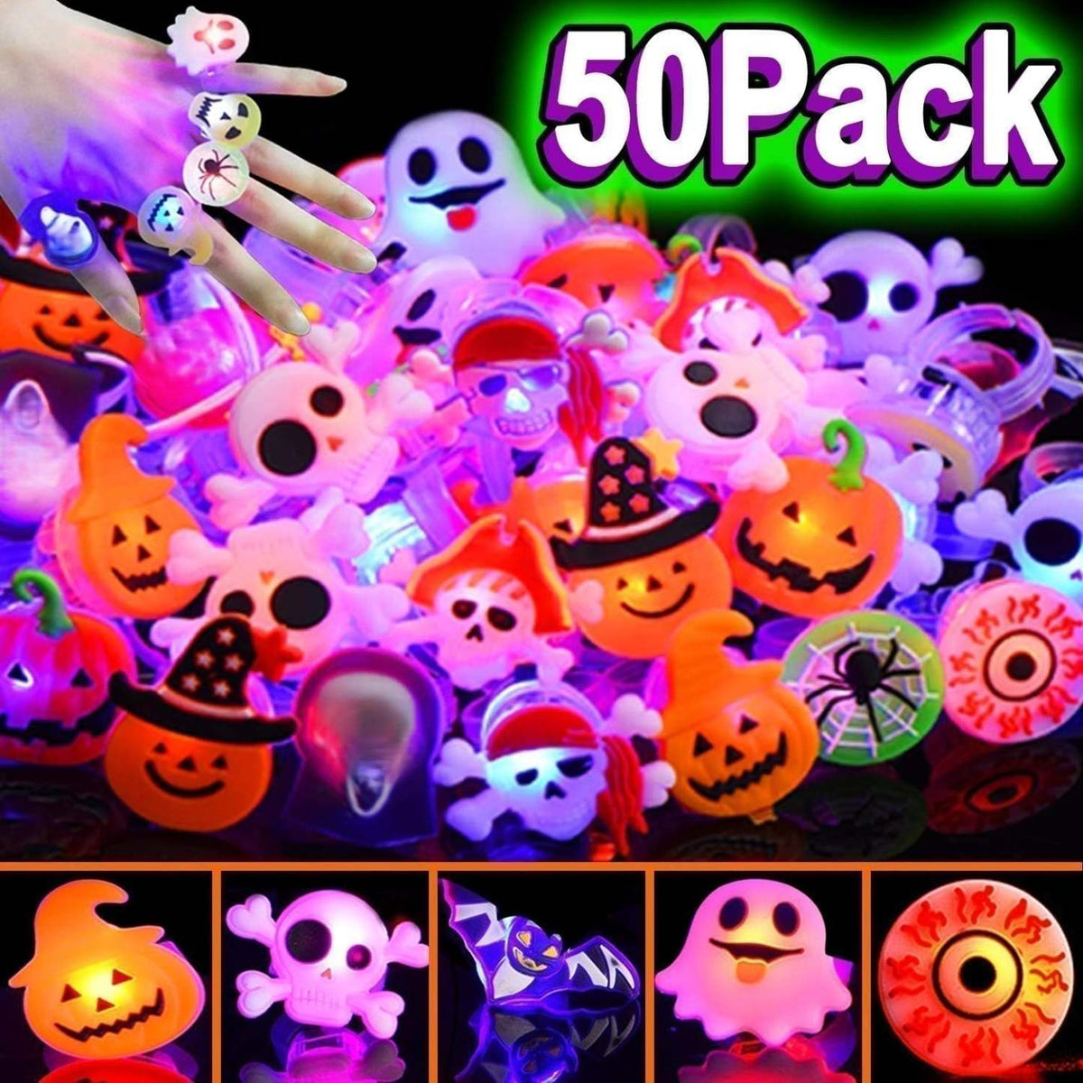 💍✨50-Pack of Spooky LED Rings