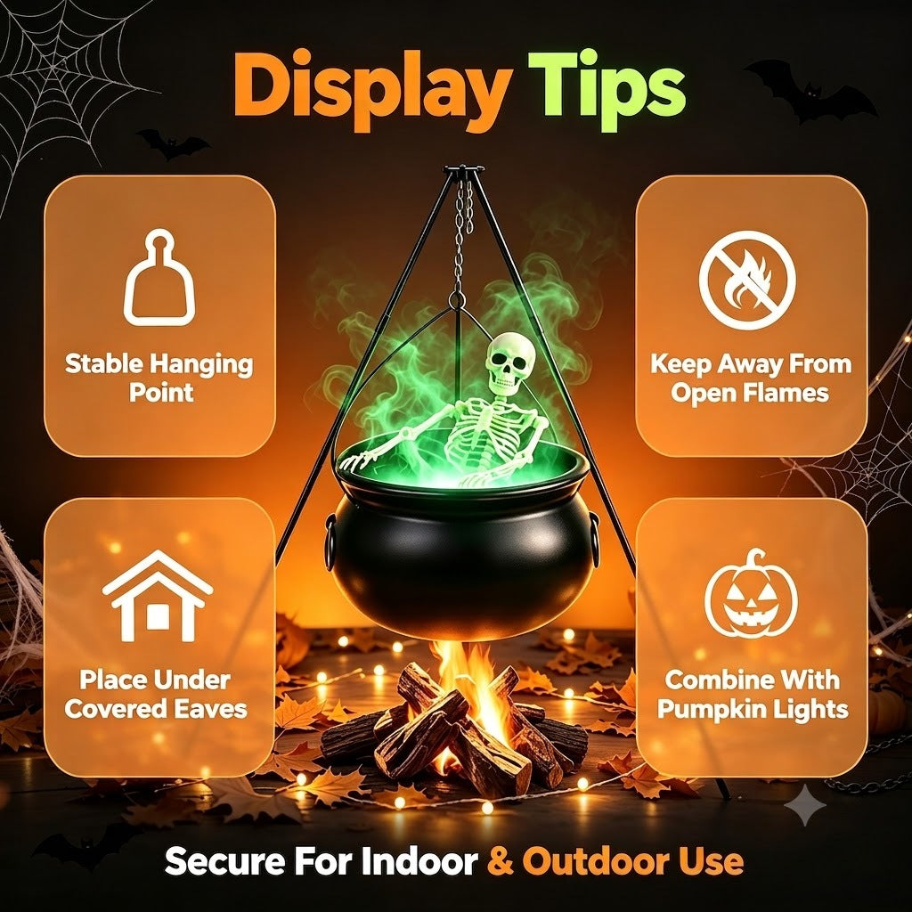 Large Witches Cauldron on Tripod with Cauldron Diffuserr and Big Skeleton