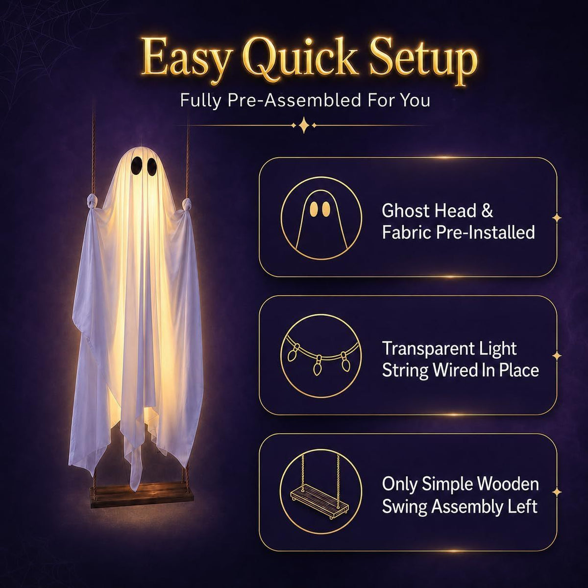 🔥Hanging Swing Ghost Halloween Decor with String Lights