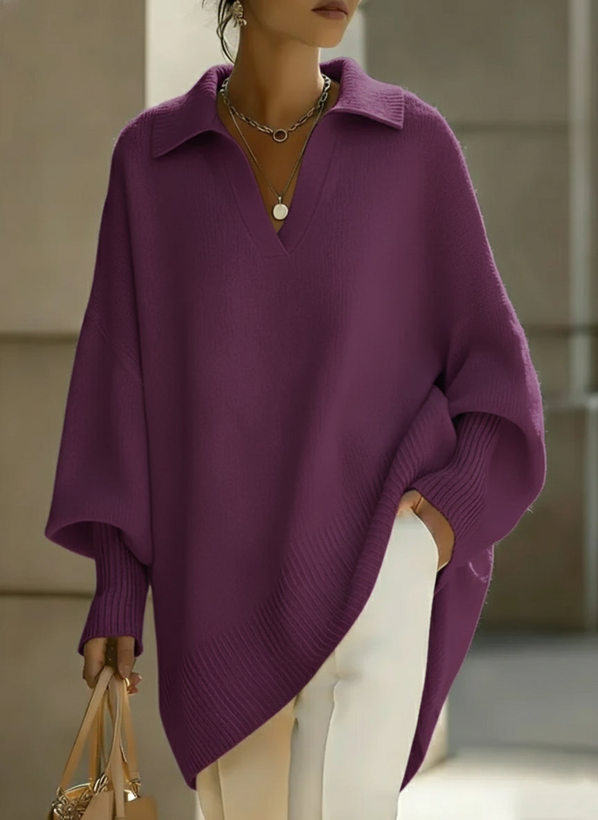 🎄 New Arrivals🔥 Women's Solid Color V-neck Long-sleeved Casual Loose-fitting Knitted Pullover Sweater