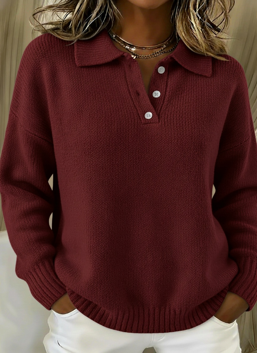 CLEARANCE SALE🔥 Classic Polo Neck Button-Down Solid Color Sweater Top
