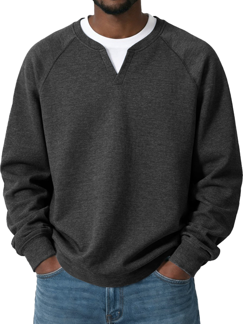 Men's Everyday Casual Comfortable Long-sleeved T-shirt With A Faux Two-piece Design And Raglan Sleeves