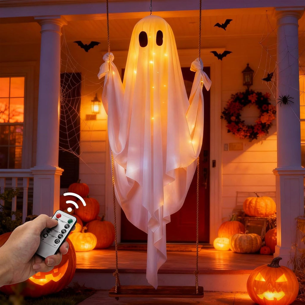 🔥Hanging Swing Ghost Halloween Decor with String Lights