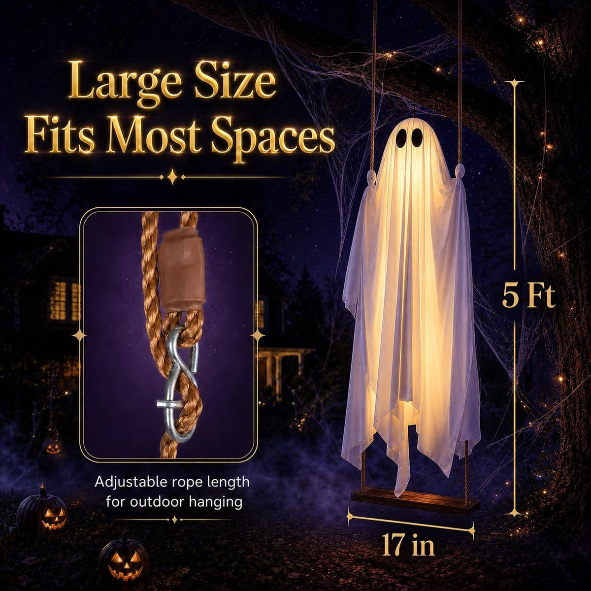🔥Hanging Swing Ghost Halloween Decor with String Lights