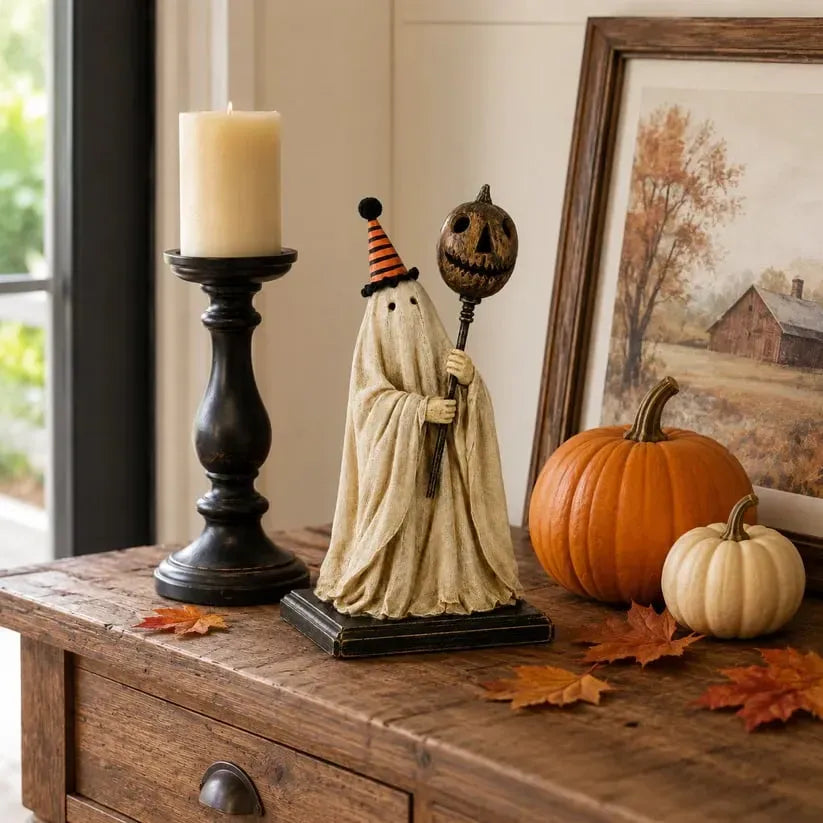 🎃Lighted Vintage Ghost Figurine with Glowing Pumpkin Staff