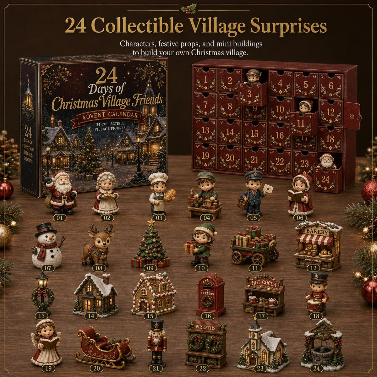 ✨🎄24 Days Of Christmas Village Friends Acrylic Ornament Advent Calendar