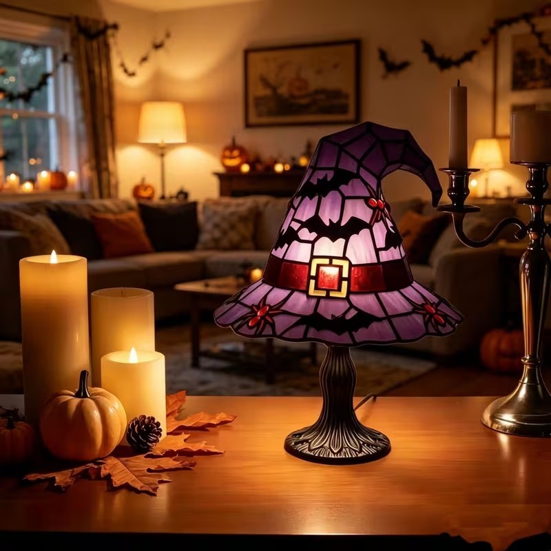 👻Spooky Glow Tiffany Lamp Pumpkin Ghost Bat Halloween Desk Light