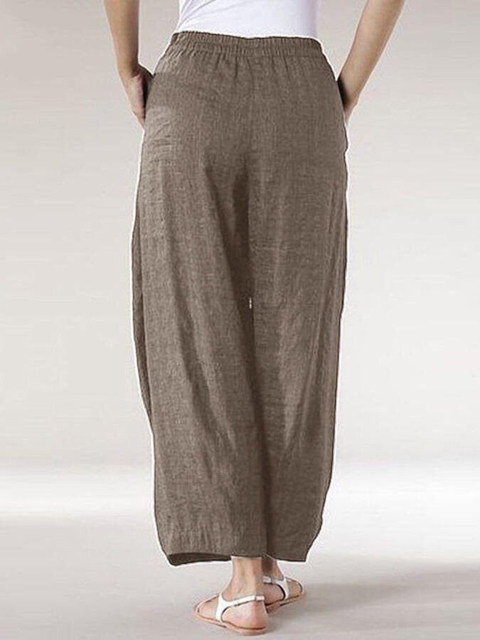Women's Comfortable Cotton Linen Cropped Straight Casual Wide Leg Pants