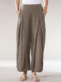 Women's Comfortable Cotton Linen Cropped Straight Casual Wide Leg Pants