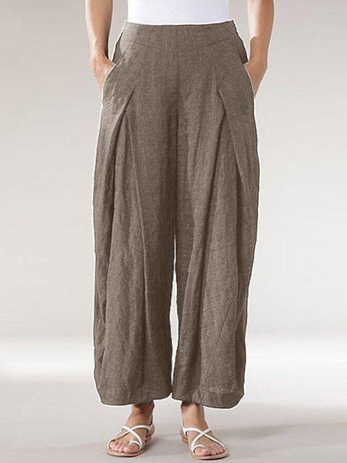 Women's Comfortable Cotton Linen Cropped Straight Casual Wide Leg Pants