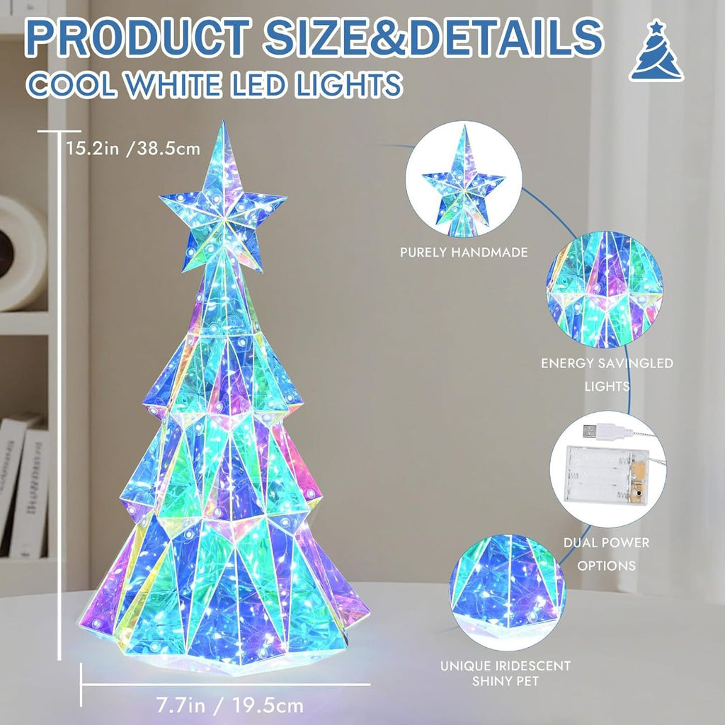 🎅 Early Christmas Sale 🎅✨3D Prismatic Iridescent Holographic Christmas Tree with LED Lights
