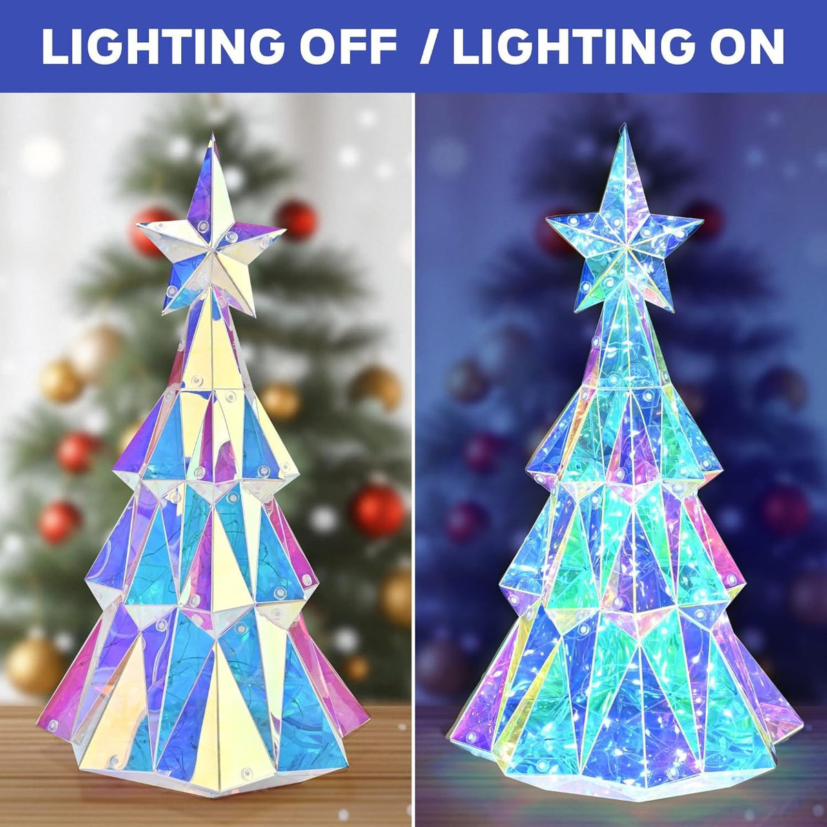 🎅 Early Christmas Sale 🎅✨3D Prismatic Iridescent Holographic Christmas Tree with LED Lights