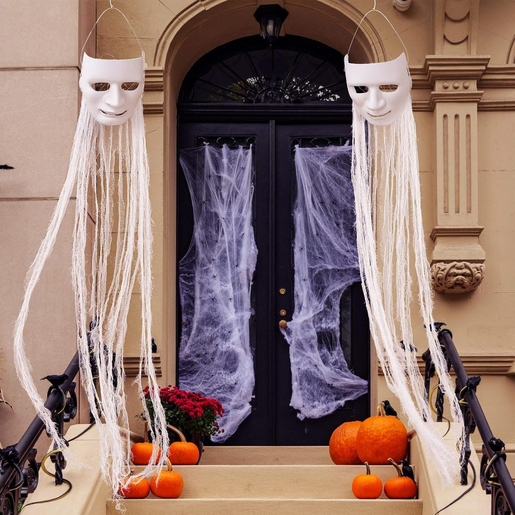 Halloween Decorations Outdoor Hanging Ghost White Masks with Purple LED Lights