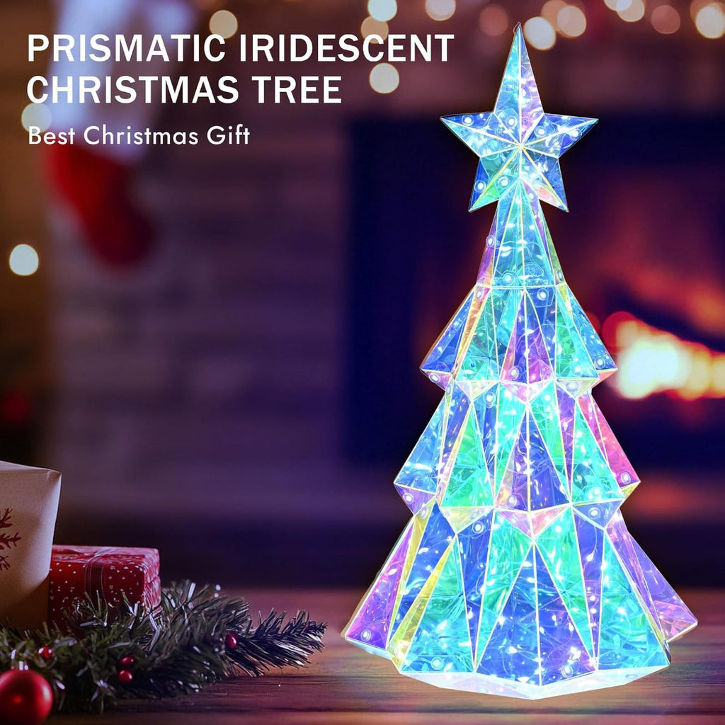🎅 Early Christmas Sale 🎅✨3D Prismatic Iridescent Holographic Christmas Tree with LED Lights