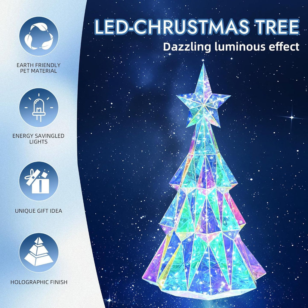 🎅 Early Christmas Sale 🎅✨3D Prismatic Iridescent Holographic Christmas Tree with LED Lights