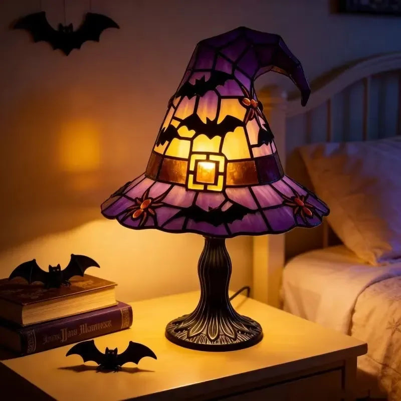 👻Spooky Glow Tiffany Lamp Pumpkin Ghost Bat Halloween Desk Light