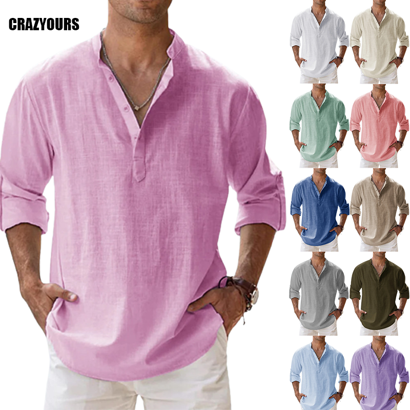Men's  Cotton Linen Casual Long Sleeve Shirt