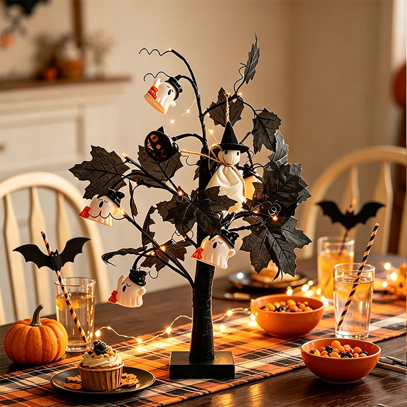 Halloween Coral Branch Pumpkin Ghost Tree Light