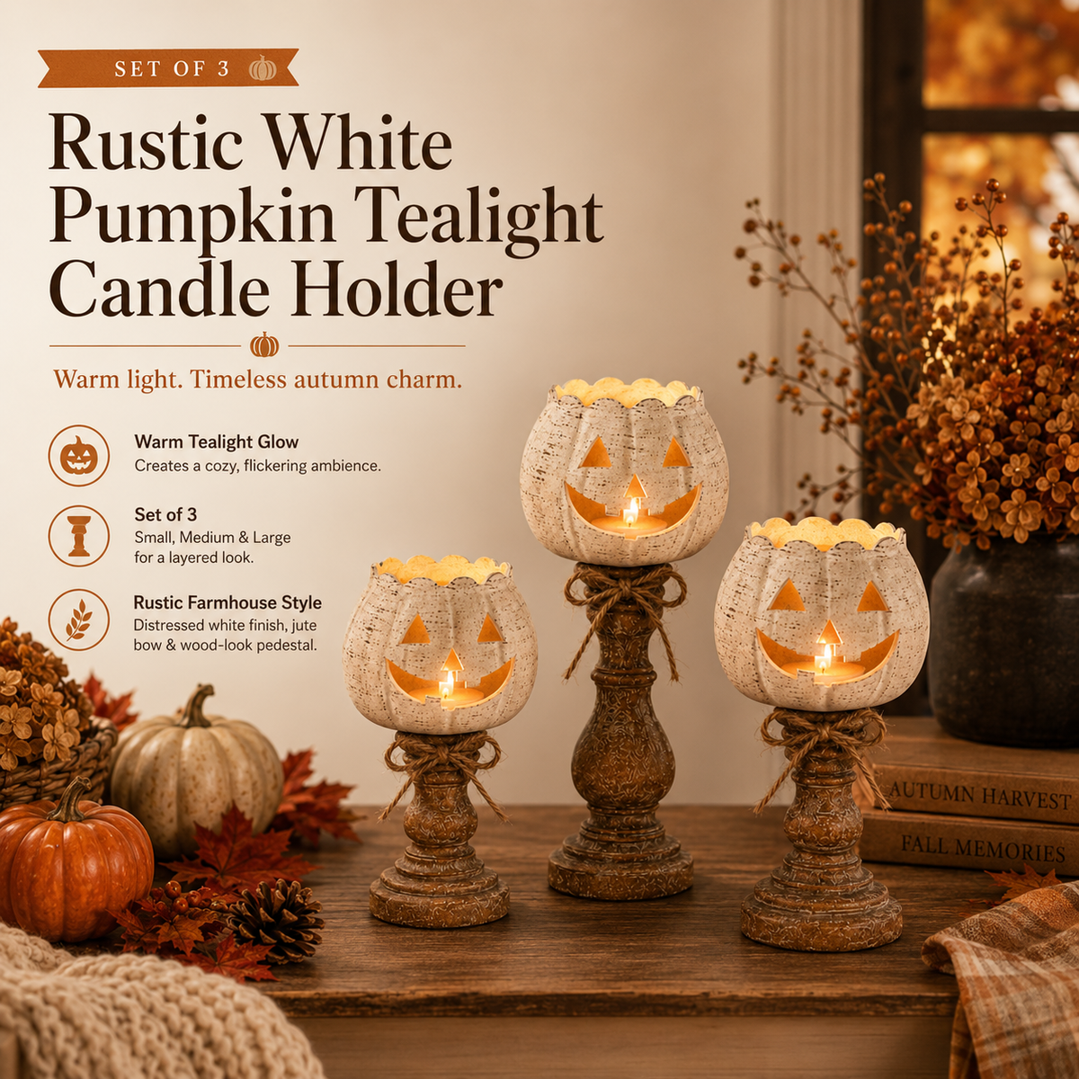 🎁Last Day 50% OFF🔥Rustic White Pumpkin Tealight Candle Holder✨