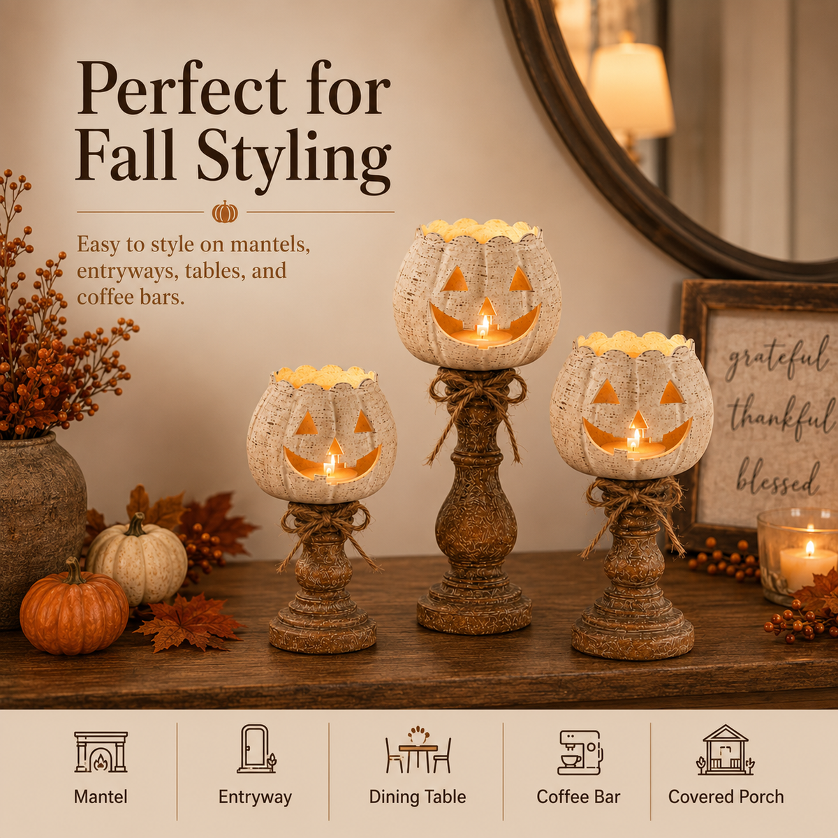 🎁Last Day 50% OFF🔥Rustic White Pumpkin Tealight Candle Holder✨