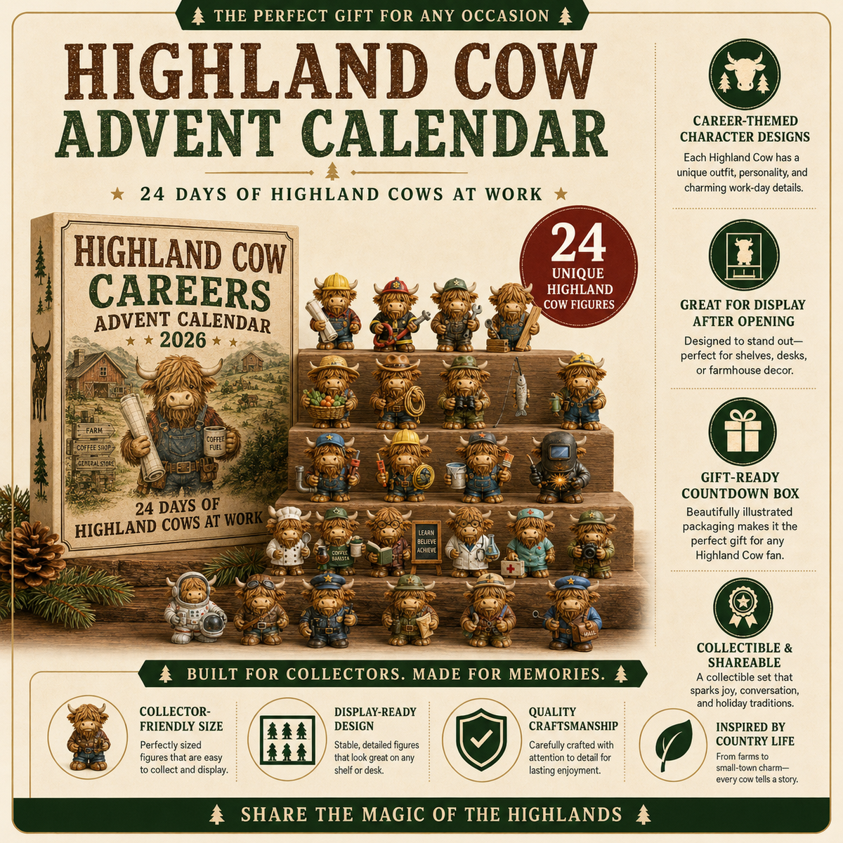 🐮 Highland Cow Careers Advent Calendar 2026 – 24 Days of Country Charm 🎁🤎