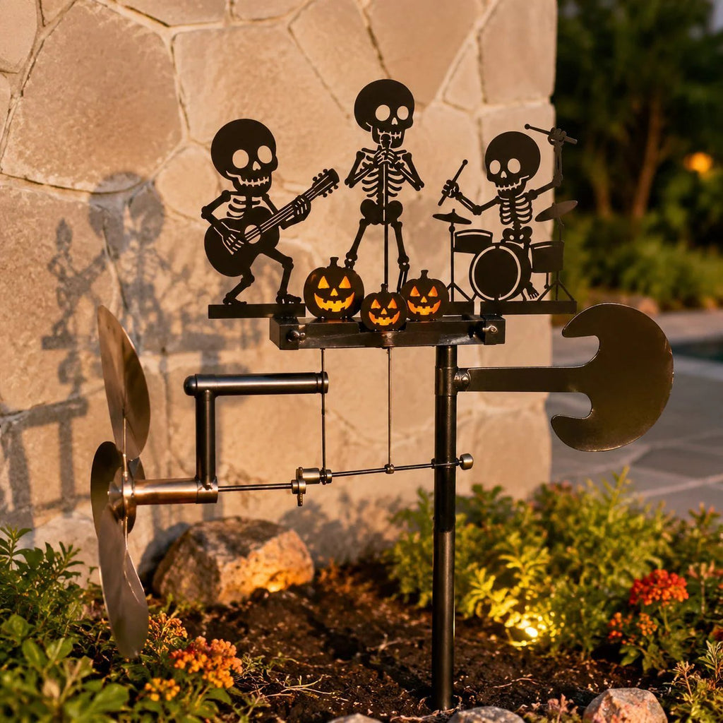 🎁Halloween Handmade Skeleton Metal Drummer Kinetic Wind Spinner