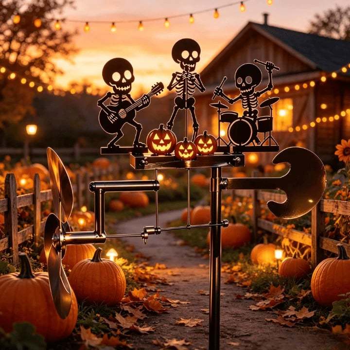 🎁Halloween Handmade Skeleton Metal Drummer Kinetic Wind Spinner