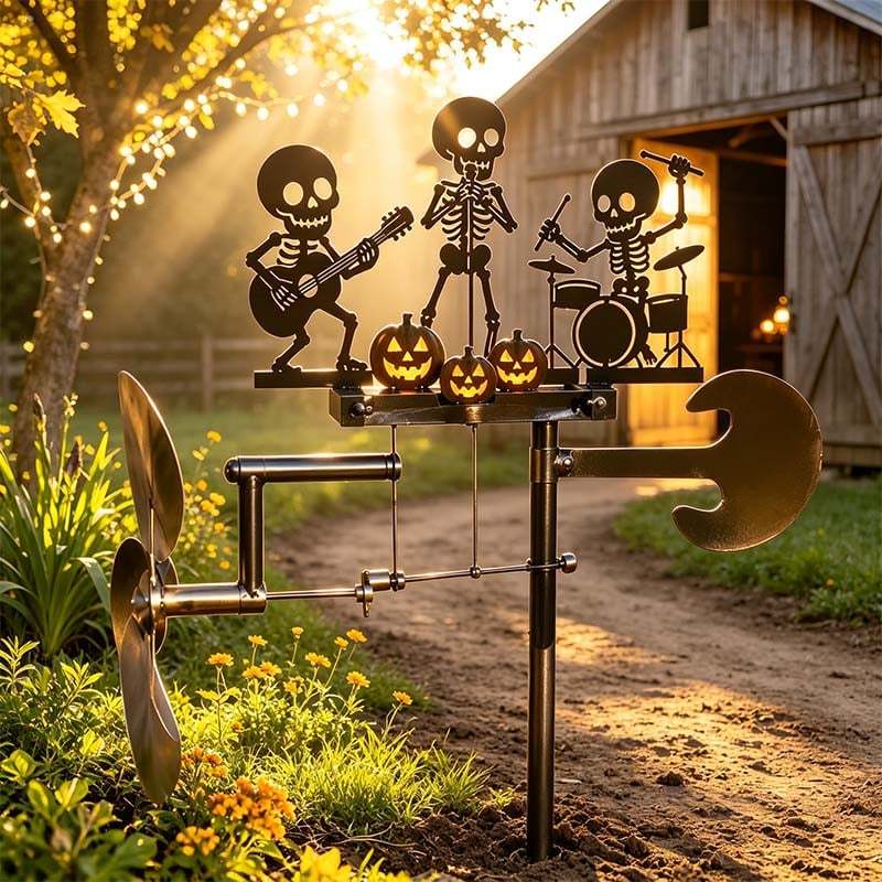 🎁Halloween Handmade Skeleton Metal Drummer Kinetic Wind Spinner