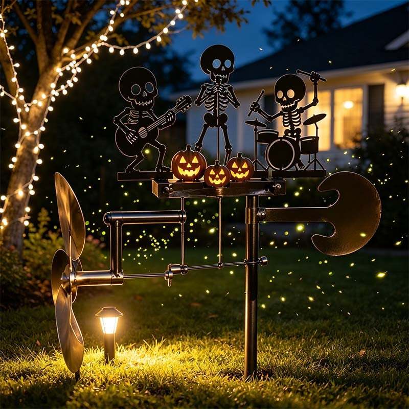 🎁Halloween Handmade Skeleton Metal Drummer Kinetic Wind Spinner